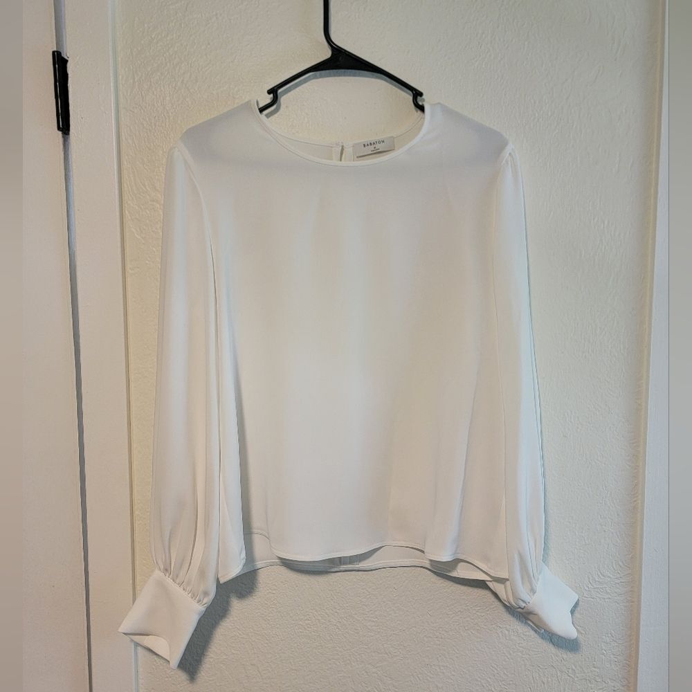 Babaton Satin Puff Long Sleeve White Blouse Medium - Picture 1 of 6